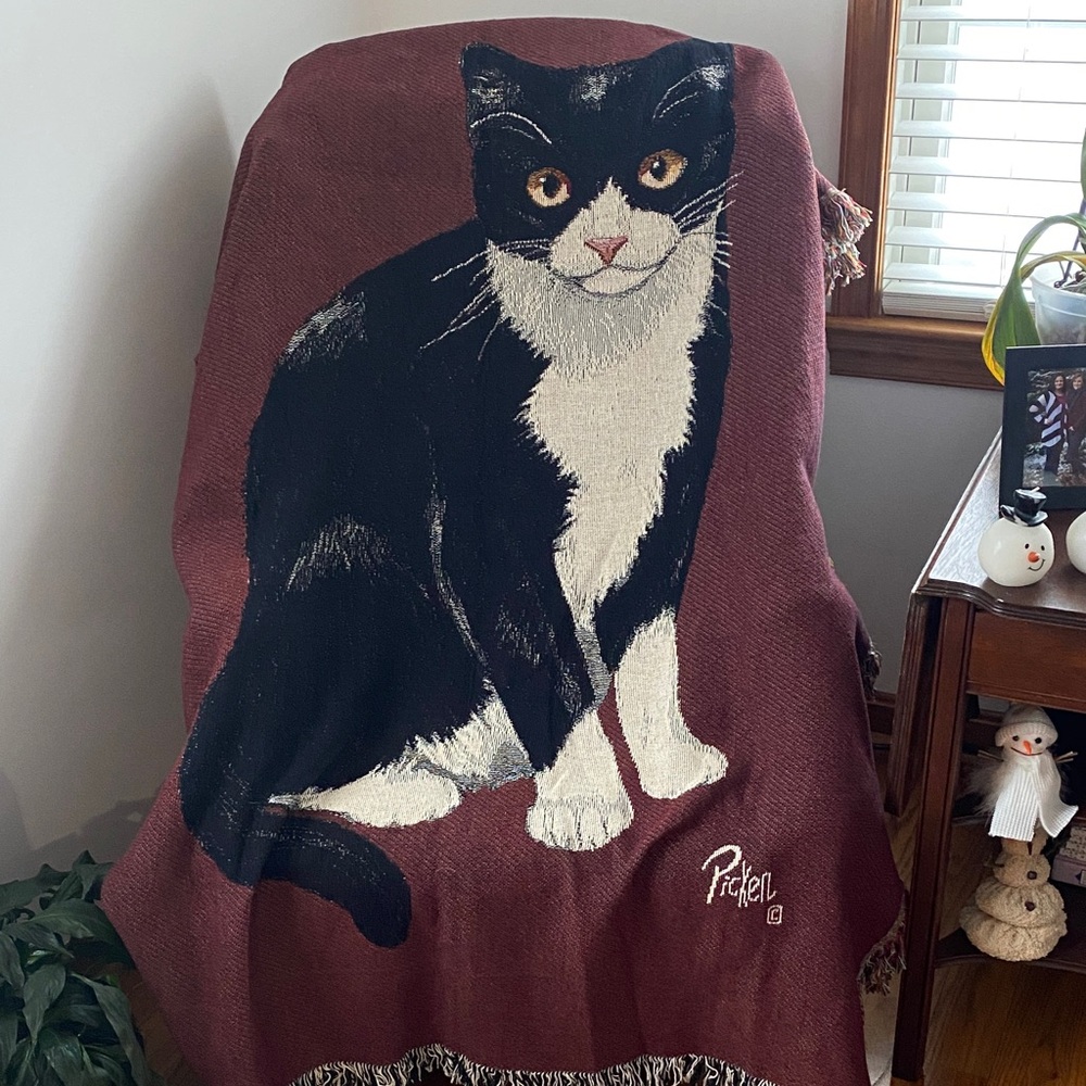 Linda Picken’s Black and White Cat Throw Blanket